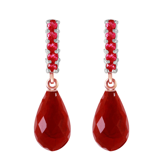 Galaxy Gold Products Jewelry - 14K. SOLID GOLD RUBY EARRINGS WITH BRIOLETTE DANGLING RUBIES (Rose Gold)